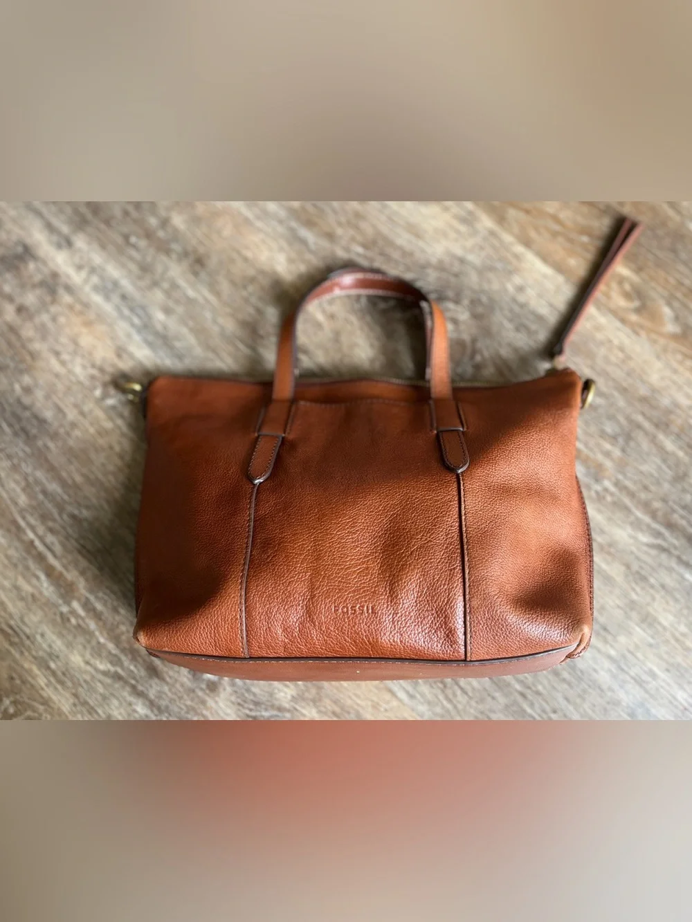 Fossil Skylar Brown Pebble Leather Satchel Attache Hand Bag Purse